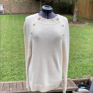 J.Crew Lambswool blend jeweled button crewneck